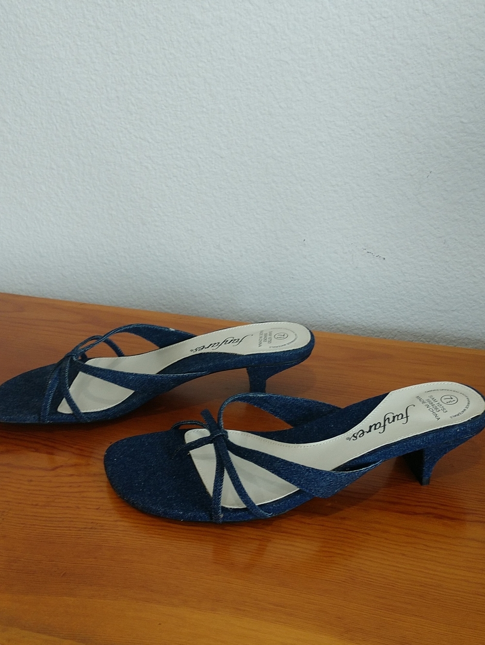 Denim Blue Strappy Kitten Heel Mules